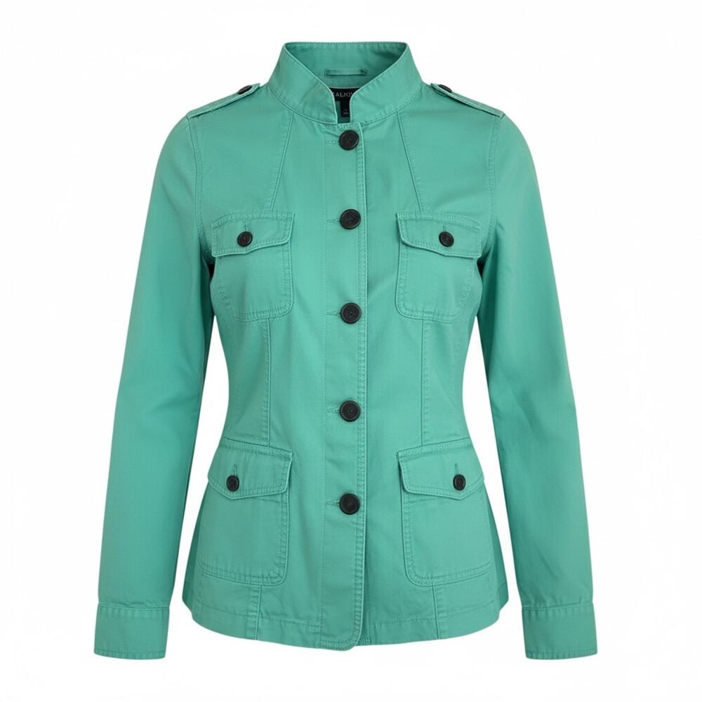 Talbots Teal Green 100% Cotton Utility Military Field Jacket Coat Women L